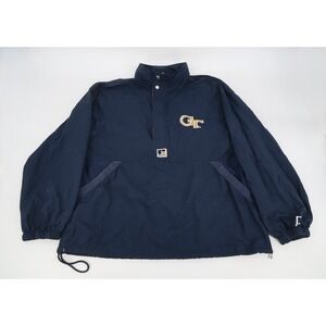 Vintage 90s Georgia Tech Mens Large 1/2 Zip Jacket Hood Russell Athletic Navy